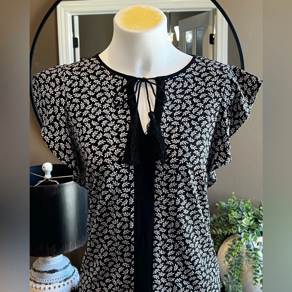 MICHAEL KORS Black & White Print Stretch Dress Size Medium